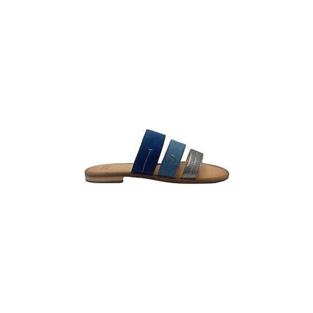 FRYE & co. Slide Sandals - Denim and Pewter Leather Flats Size 8.5 M